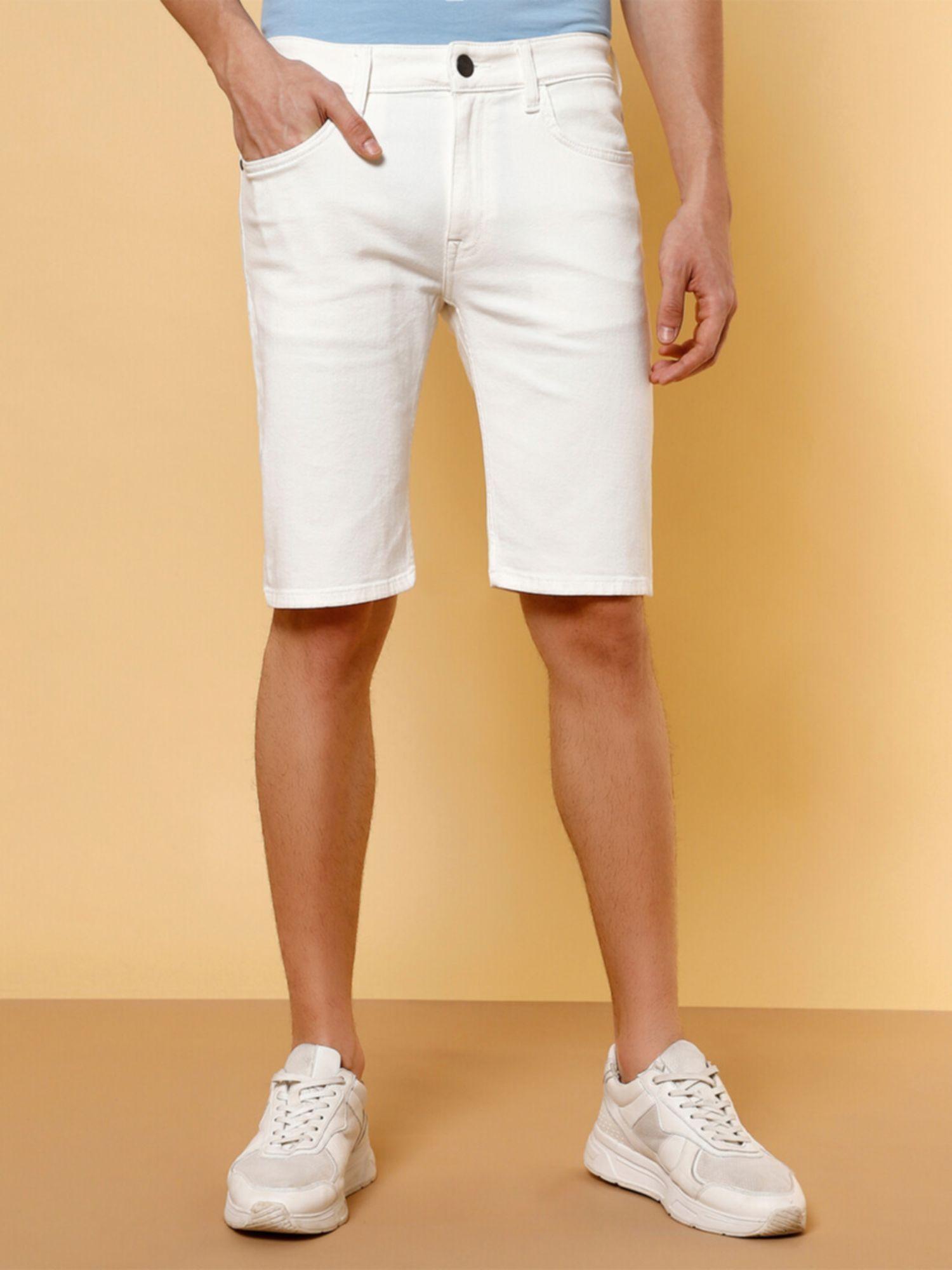 men slim fit white shorts