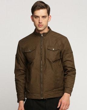 men slim fit zip-front biker jacket