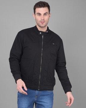 men slim fit zip-front biker jacket