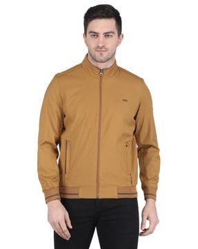 men slim fit zip-front bomber jacket