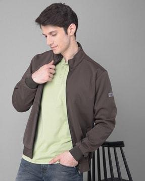 men slim fit zip-front bomber jacket