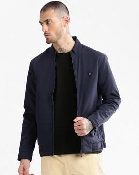 men slim fit zip-front bomber jacket