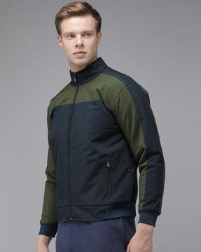 men slim fit zip-front colour-block bomber jacket