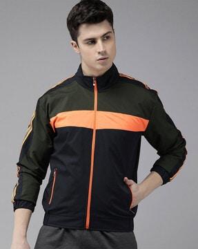 men slim fit zip-front colour-block bomber jacket