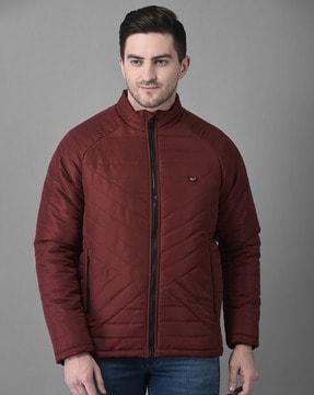 men slim fit zip-front puffer jacket