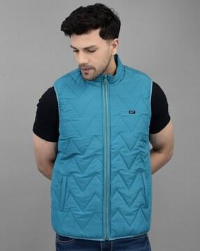 men slim fit zip-front puffer jacket