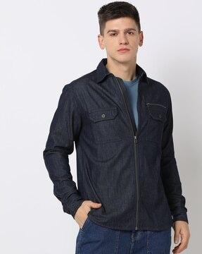 men slim fit zip-front shirt