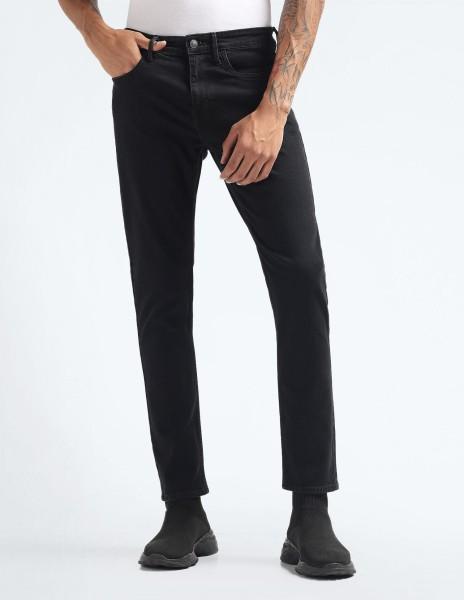 men slim mid rise black jeans