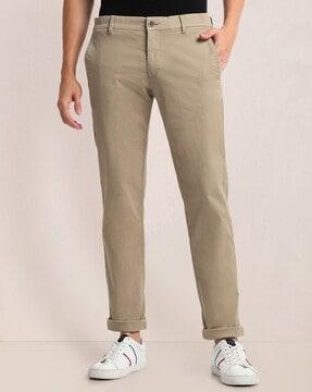 men slim straight fit flat-front chinos