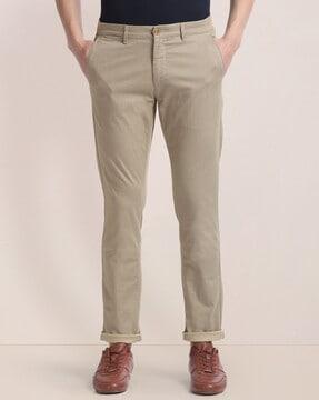 men slim straight fit flat-front trousers