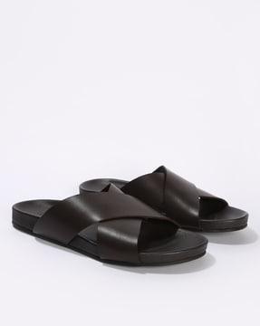 men slip-on cross-strap sandals