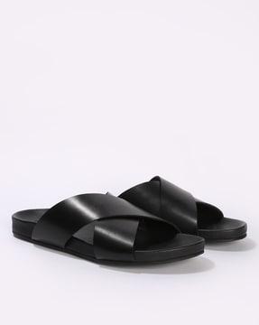 men slip-on cross-strap sandals