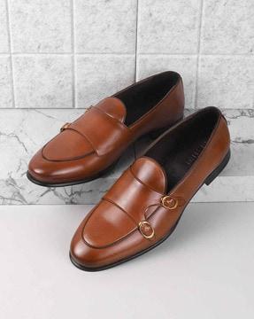 men slip-on monk shoes with synthetic fibre upper