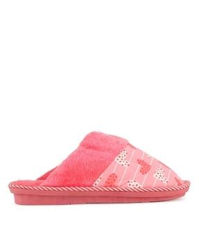 men slip-on round-toe fur flip-flops