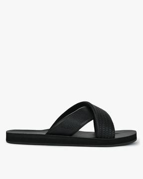 men slip-on sandals with criss-cross straps