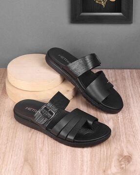 men slip-on sandals with leather upper