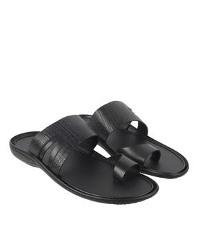 men slip-on sandals with leather upper