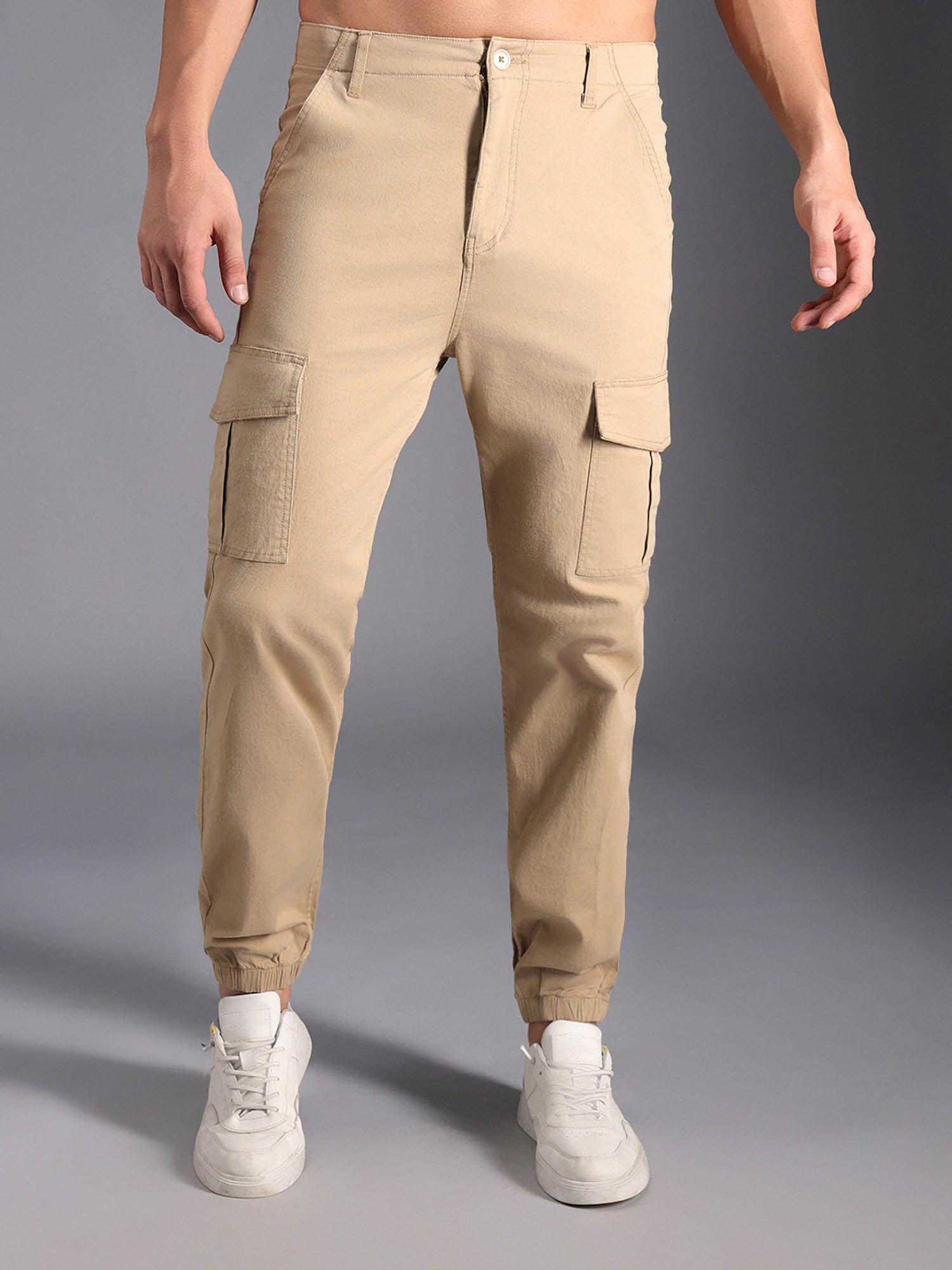 men smart casual summer cotton regular fit mid-rise joggers