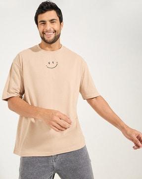 men smile print oversized crew-neck t-shirt