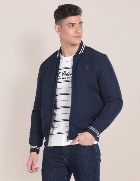 men solid, striped bomber jacket