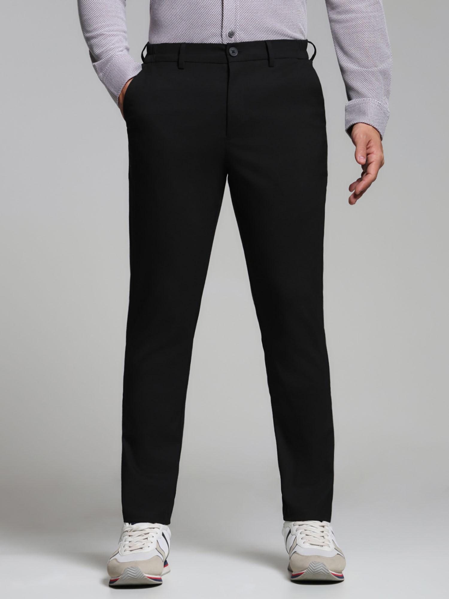 men solid black casual trouser