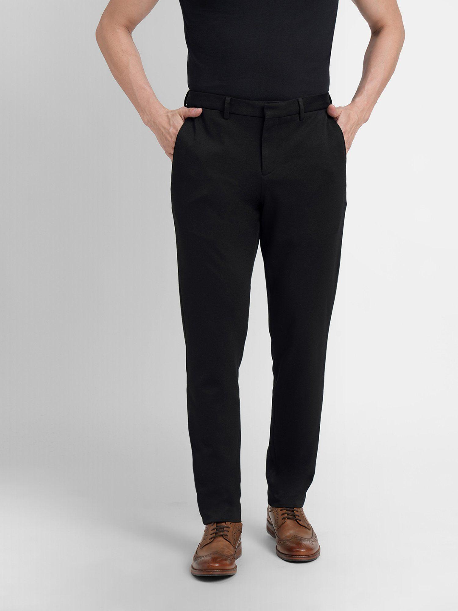 men solid black pants