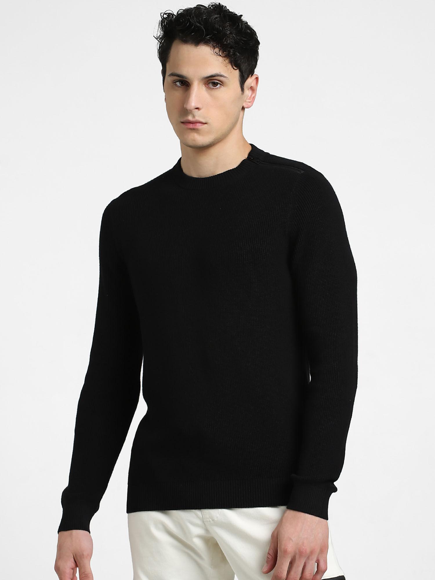 men solid black sweater