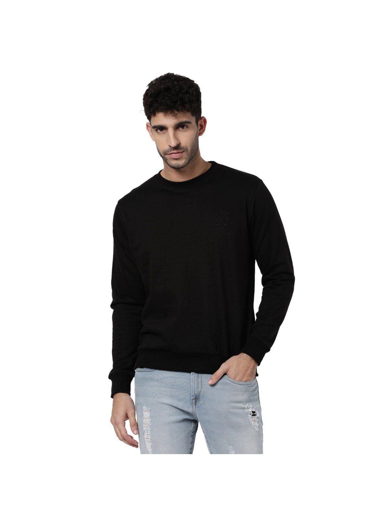 men solid black sweatshirt