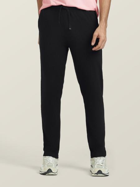 men solid black track pants