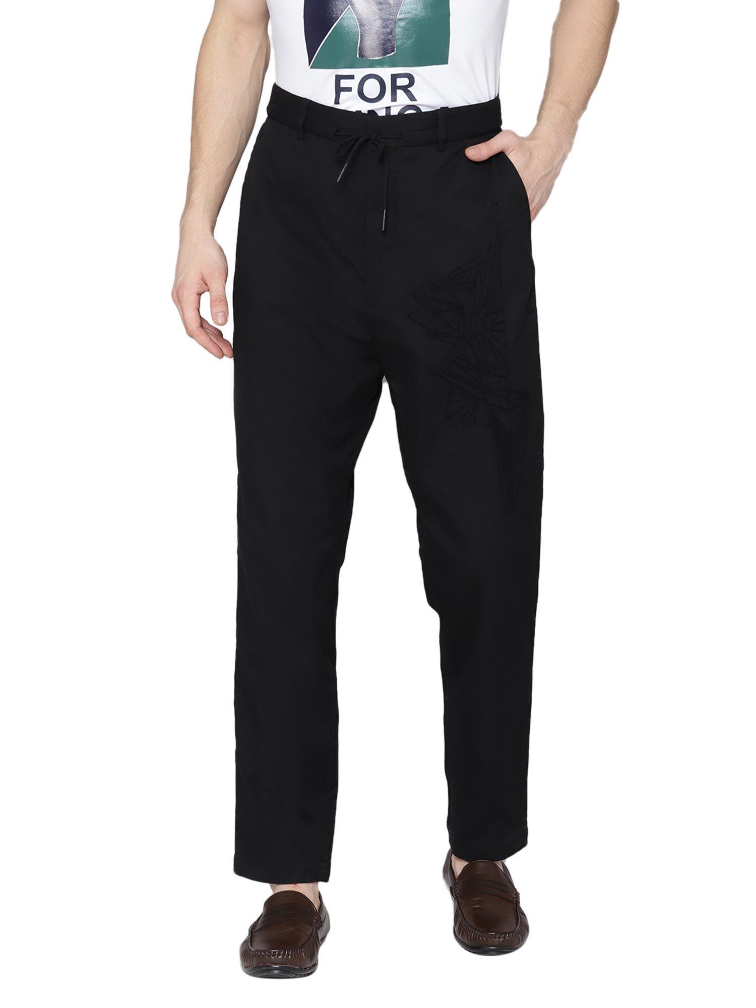 men solid black trouser