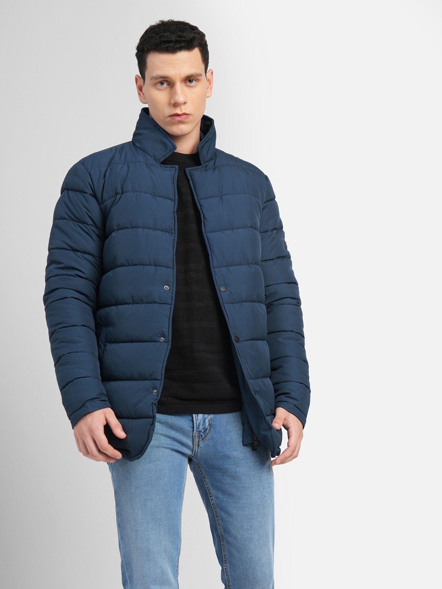 men solid blue jacket