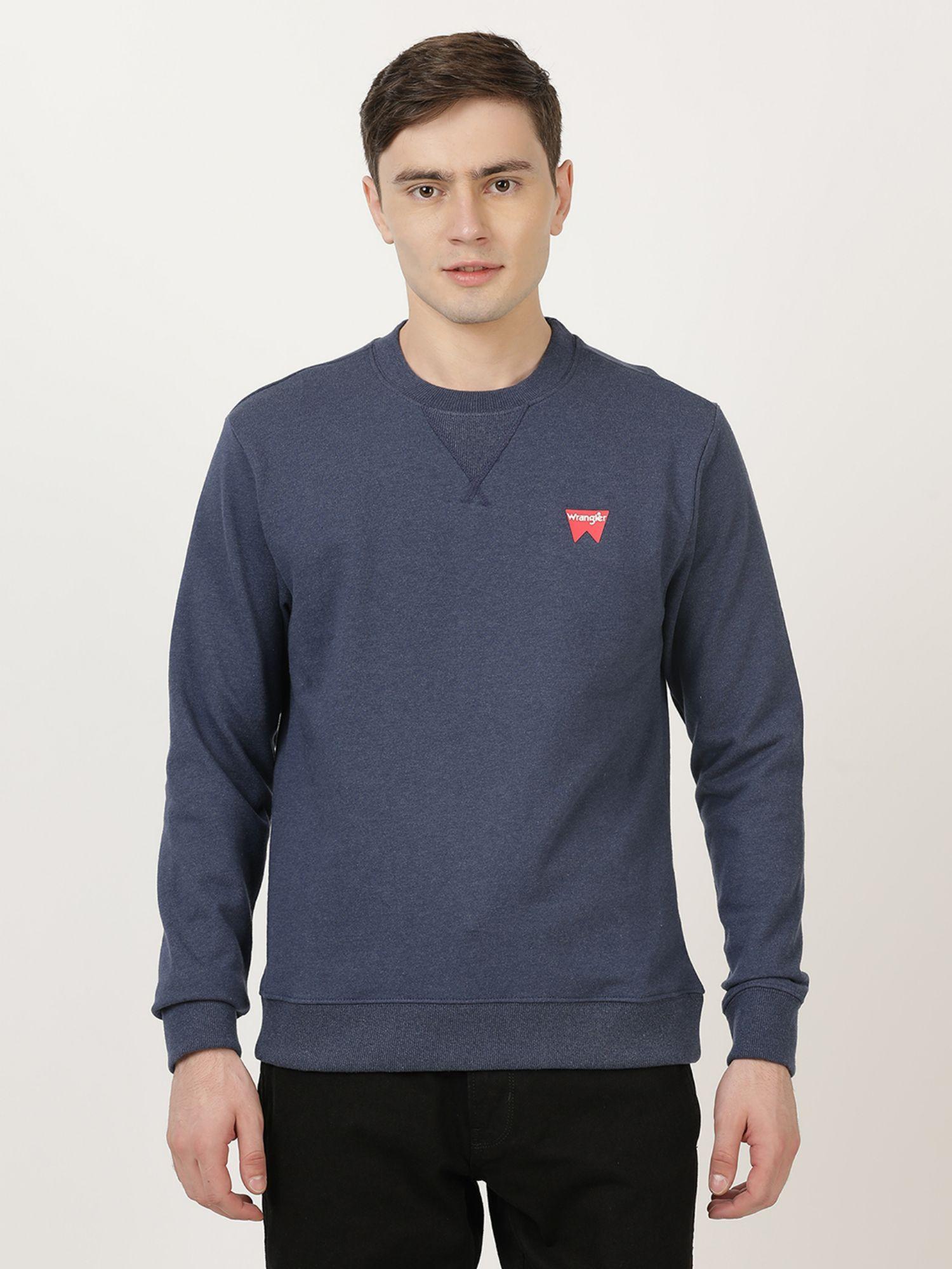 men solid blue sweatshirt (regular)