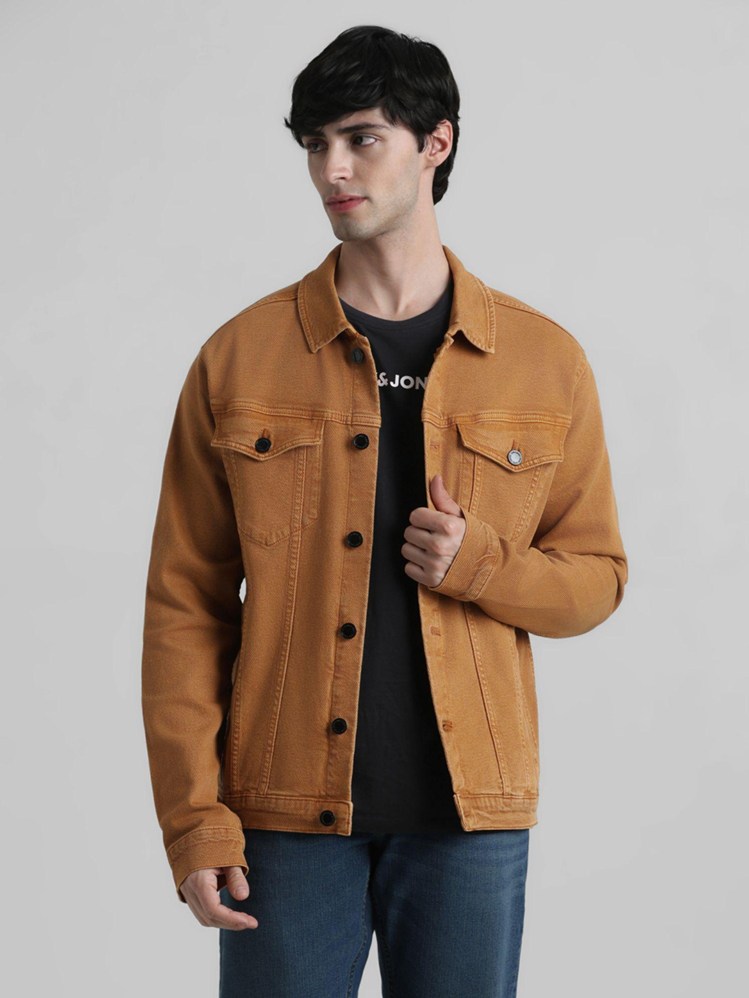 men solid brown jacket