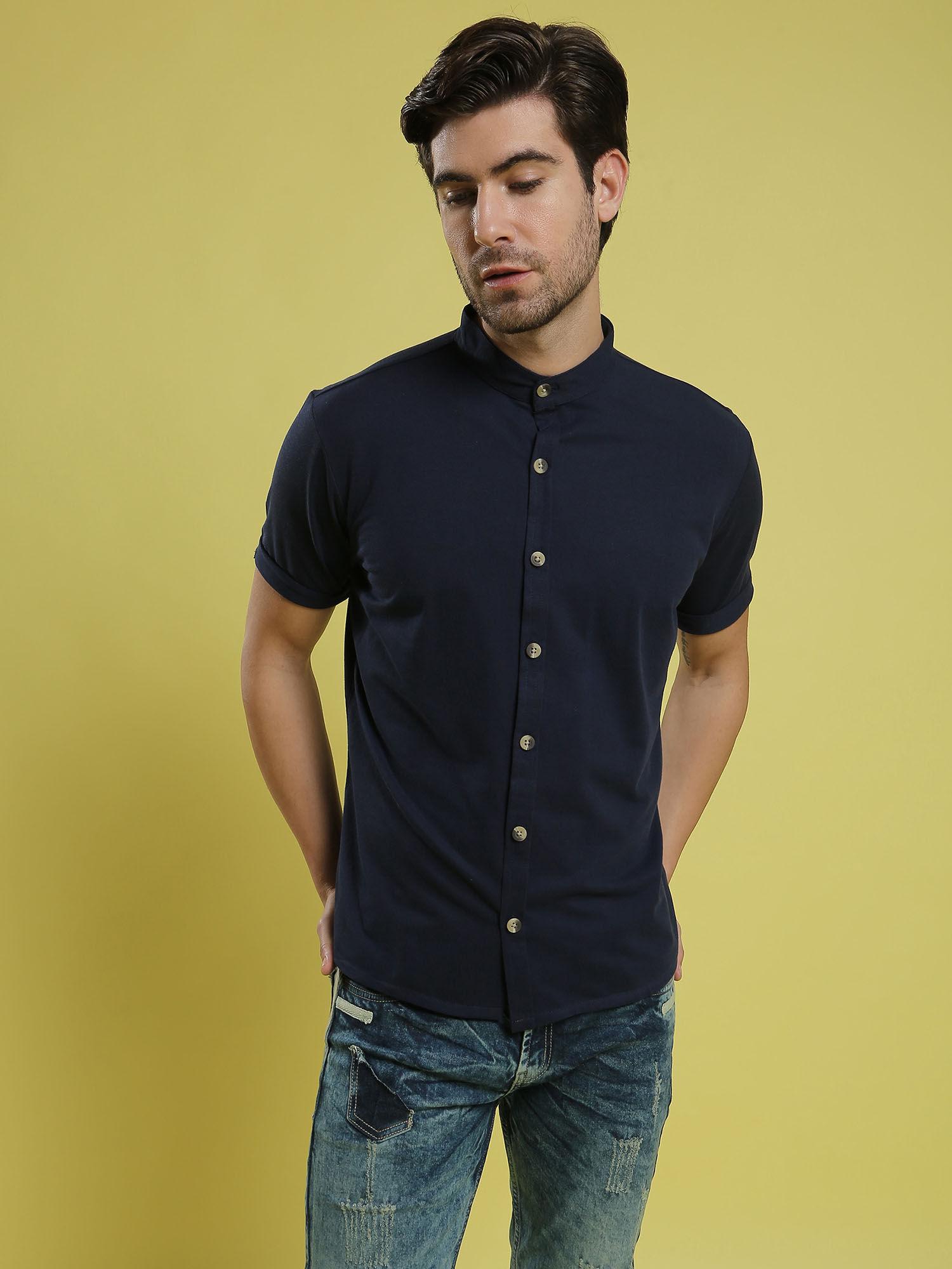 men solid casual blue shirt