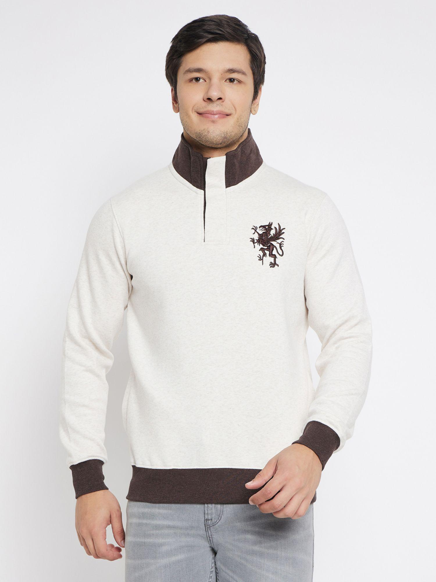 men solid cotton blend fleece full sleeve high neck sweatshirt