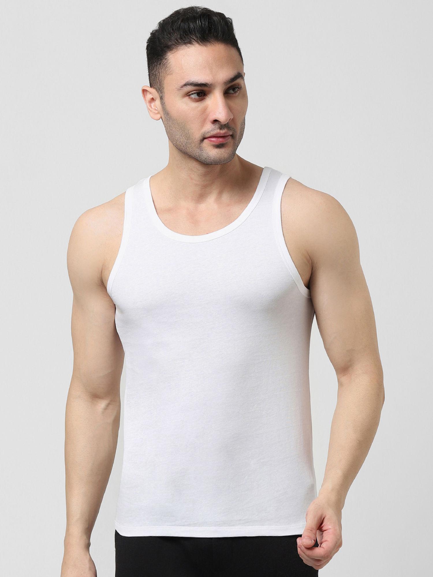 men solid cotton regular fit vest (pack of 2)
