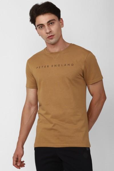 men solid crew neck poly cotton brown t-shirt