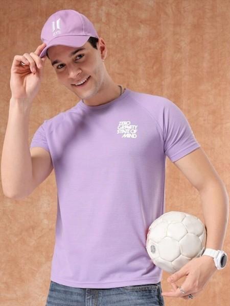 men solid crew neck polyester purple t-shirt