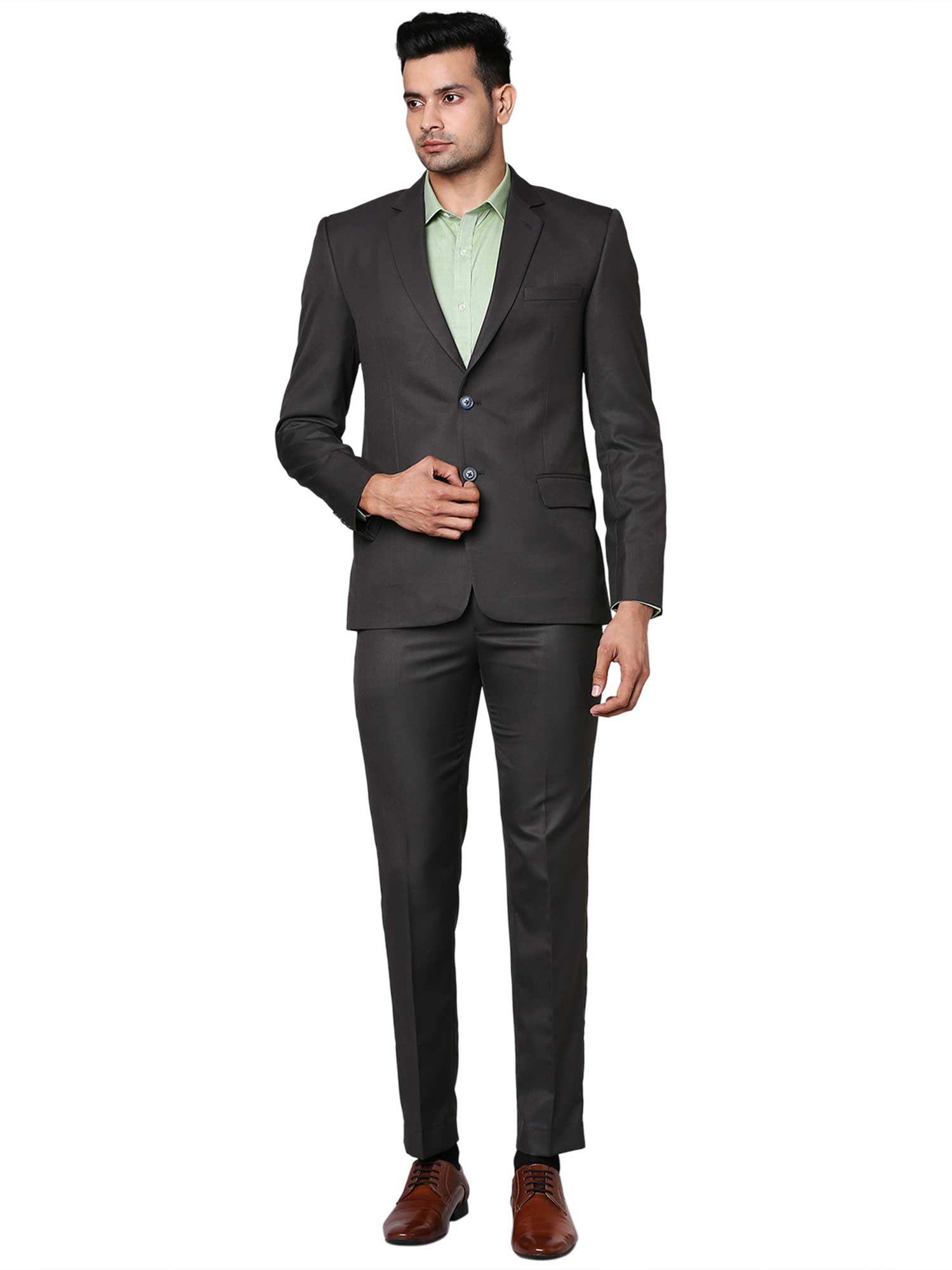 men solid dark grey suit (set of 2)
