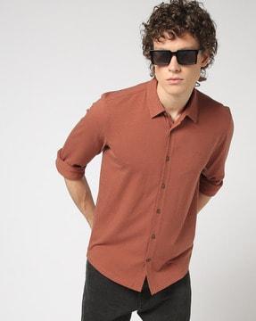 men solid full-sleeve knitted shirt