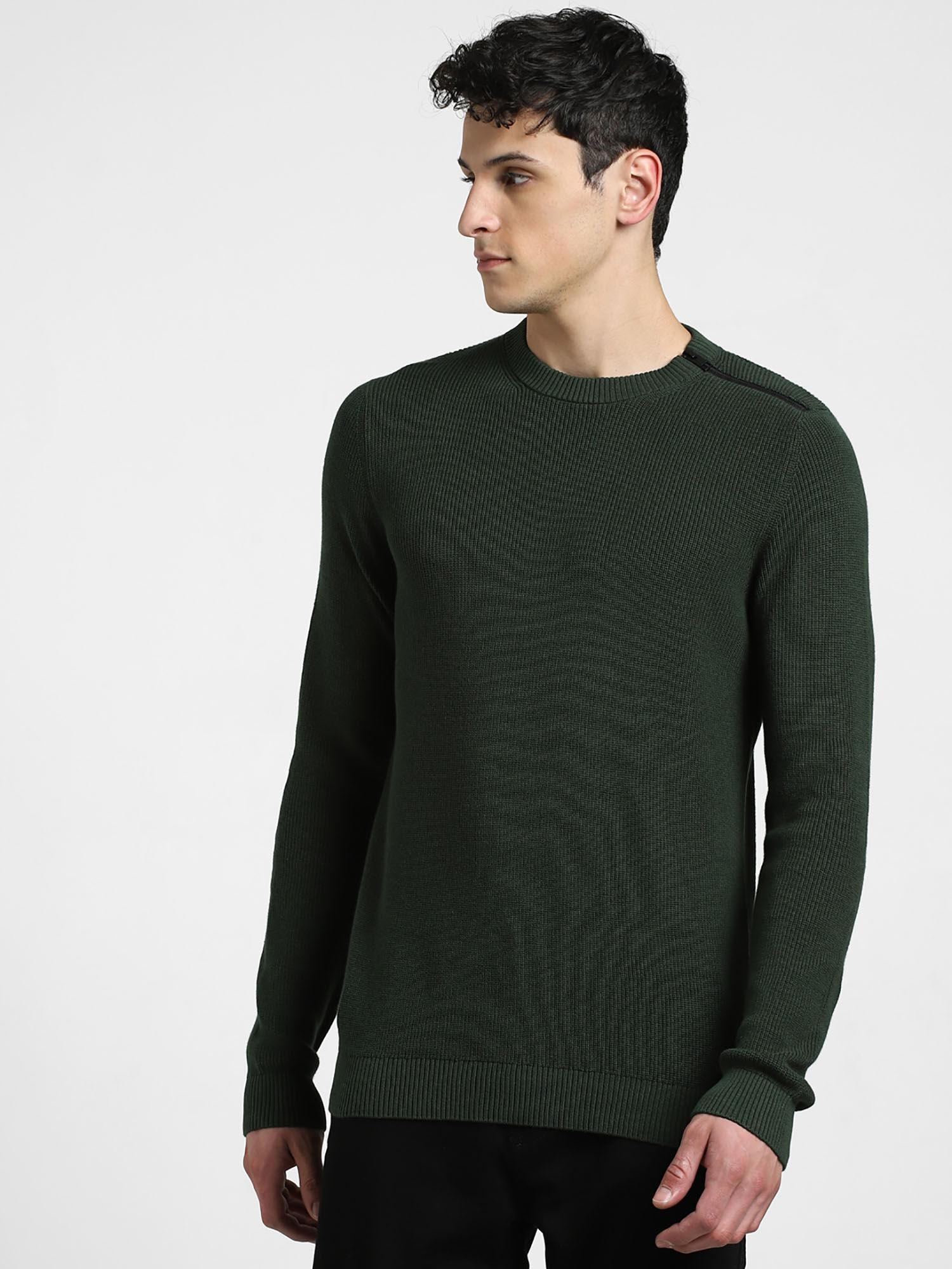 men solid green sweater