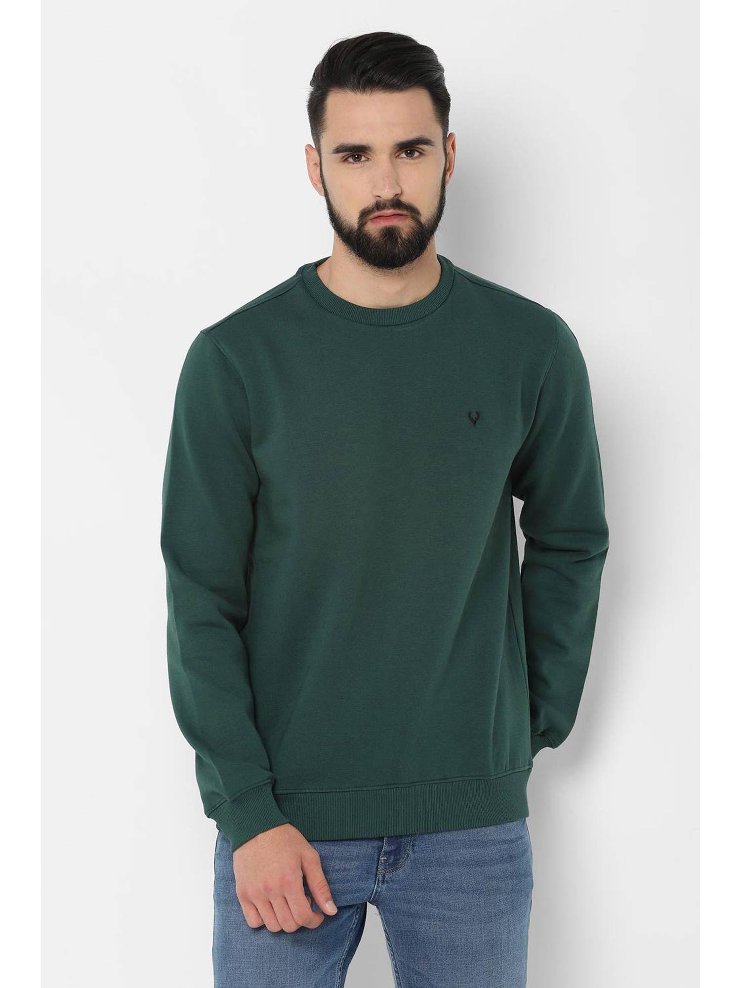 men solid green sweatshirt