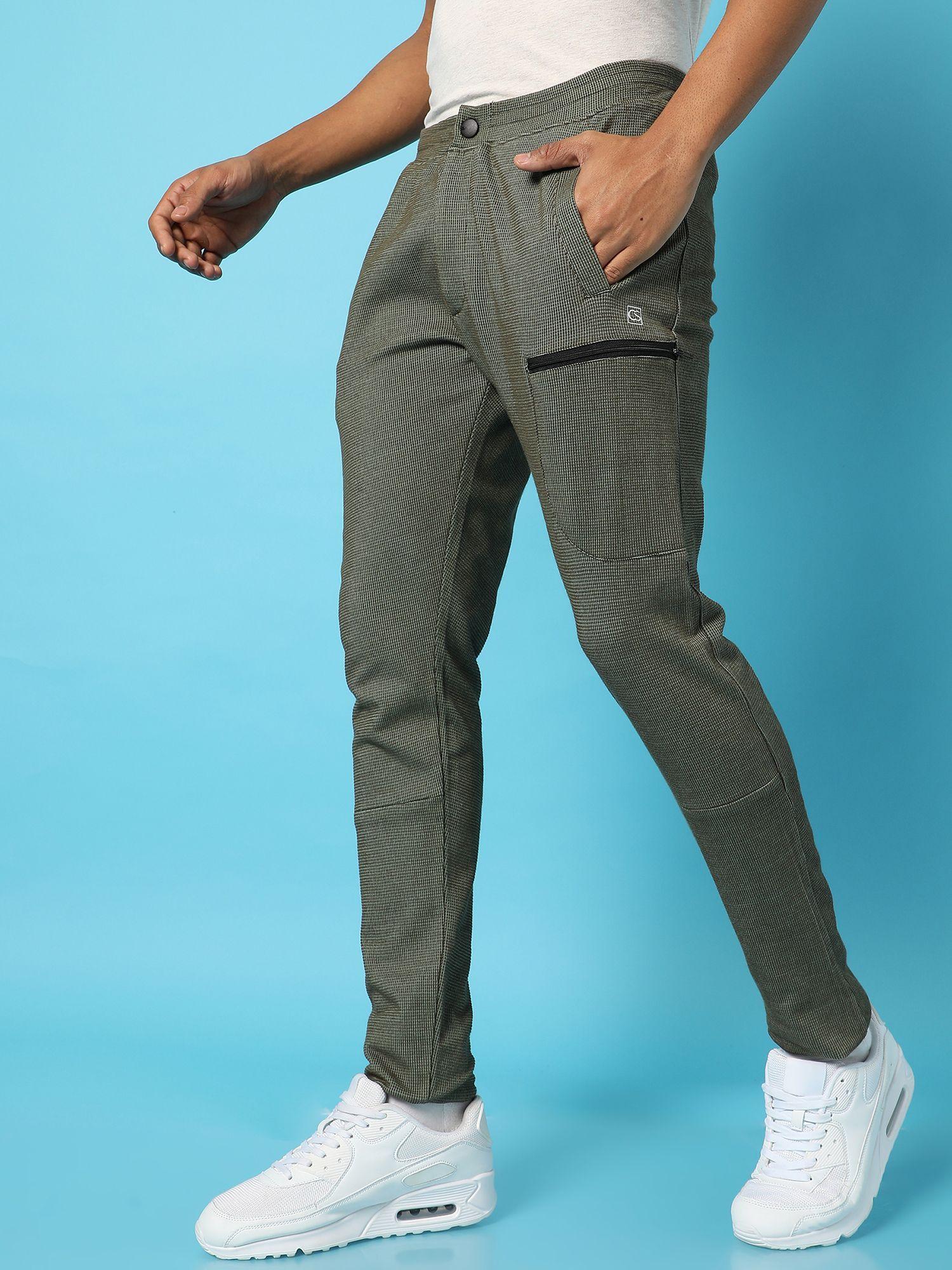 men solid green track pants