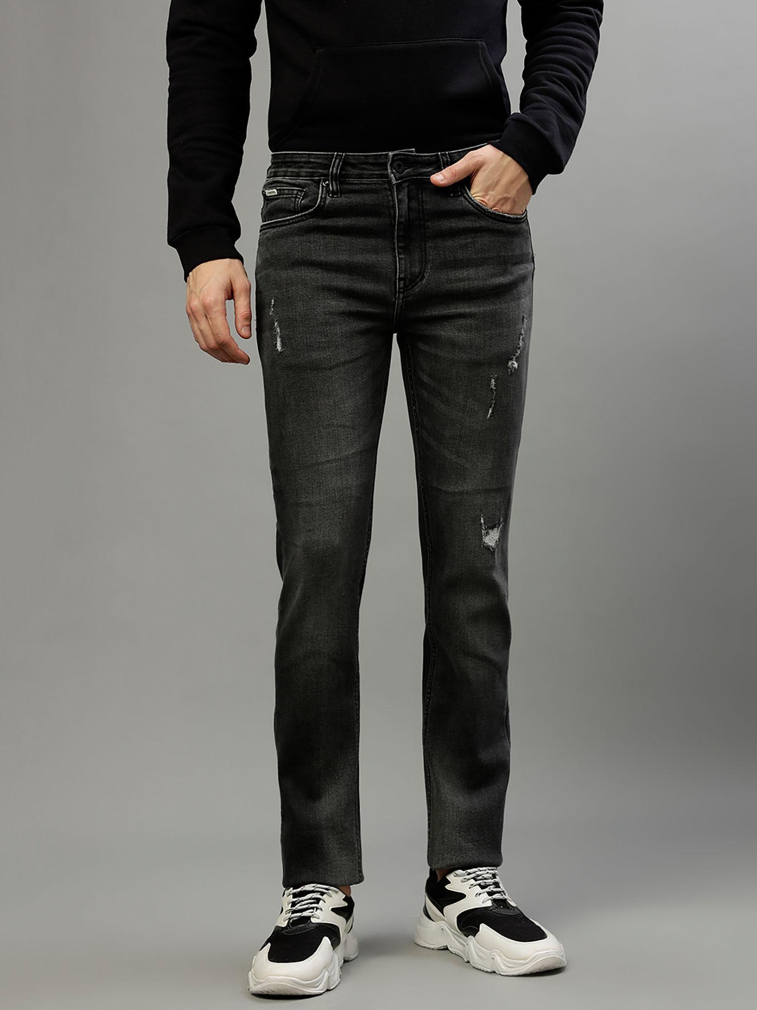 men solid grey skinny fit jeans