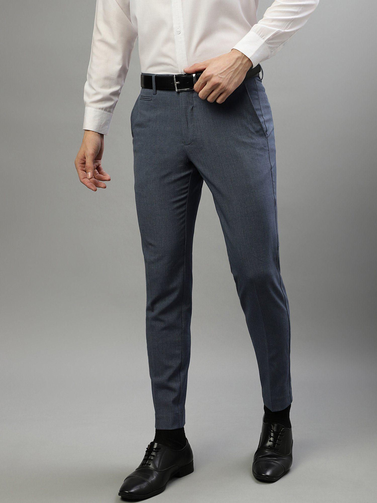 men solid grey slim fit trouser