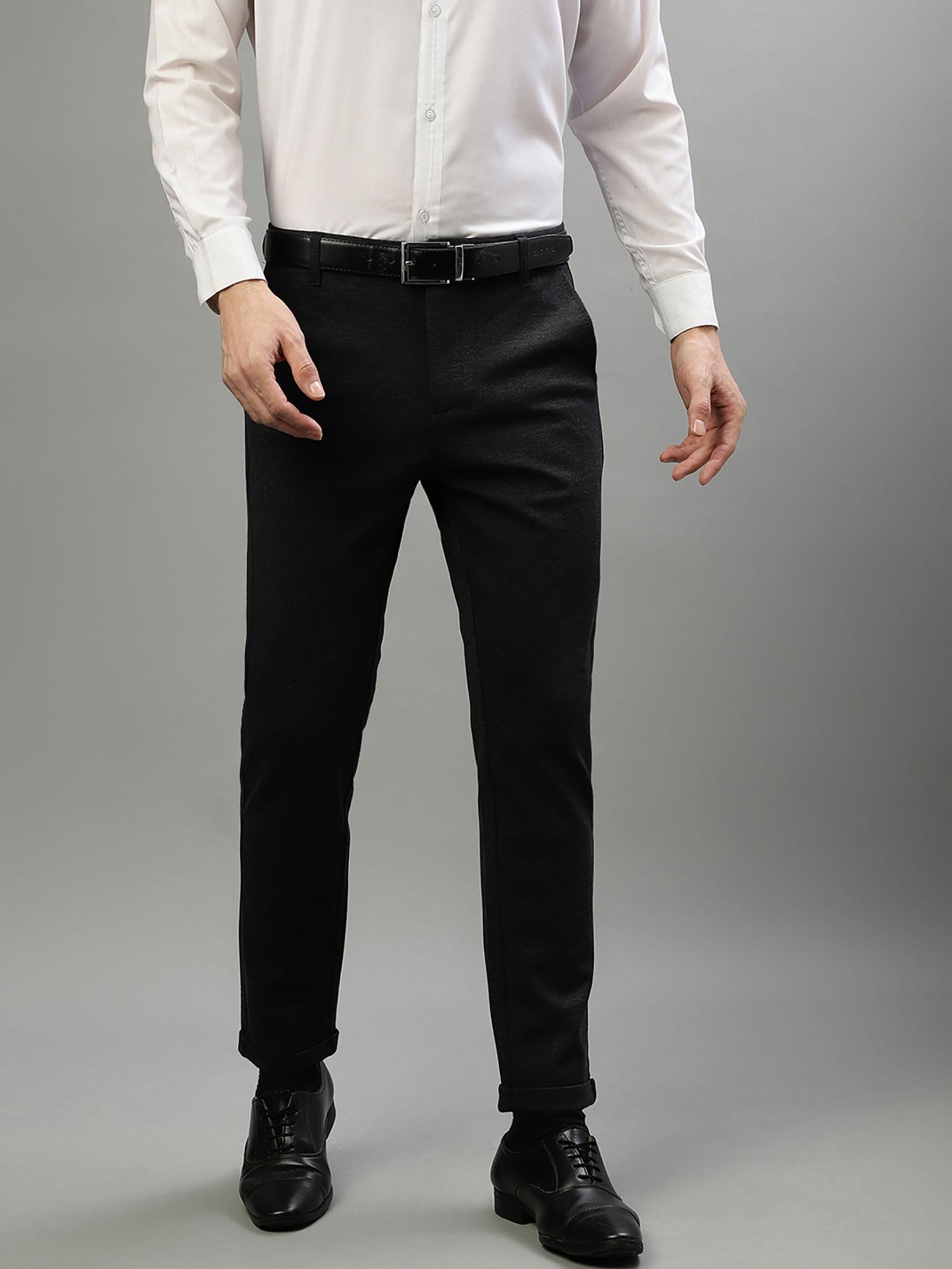 men solid grey slim fit trouser