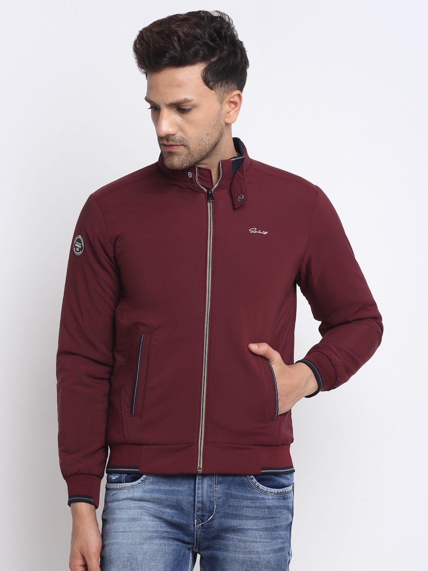 men solid high neck jacket