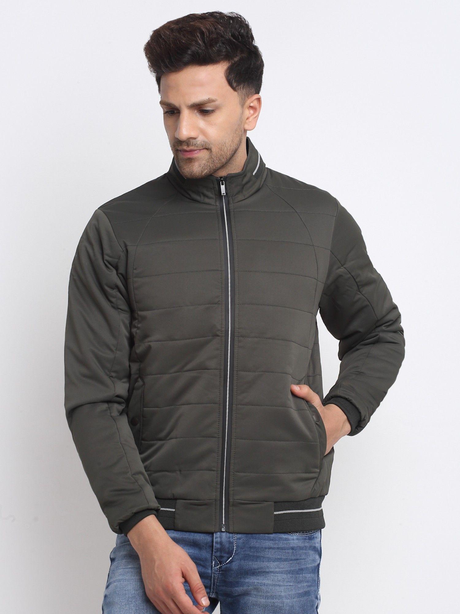 men solid high neck jacket