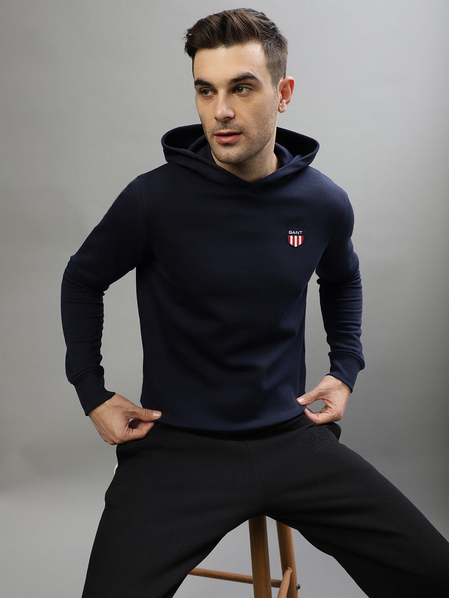 men solid hooded full sleeves sweatshirt