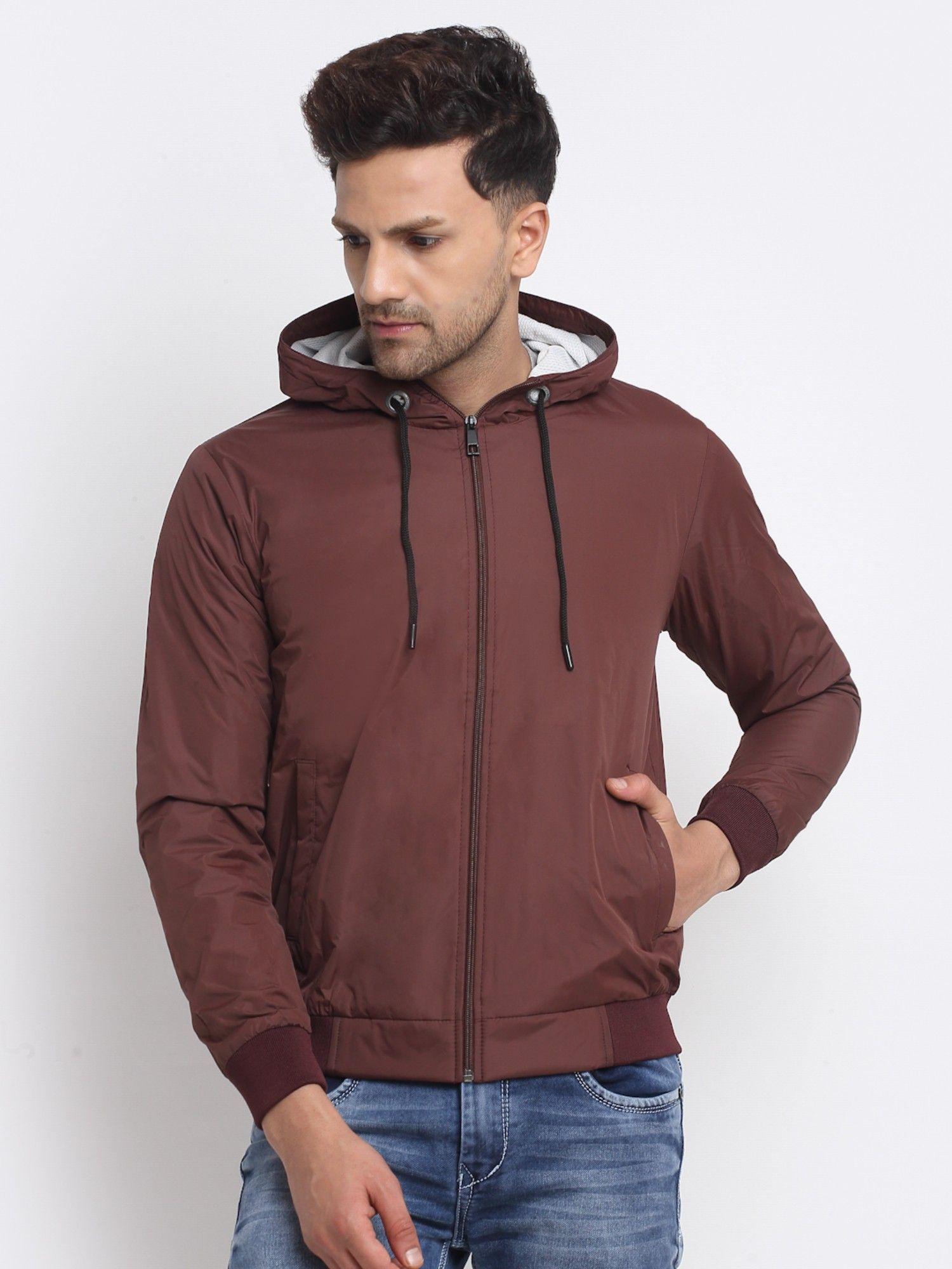 men solid hooded jacket